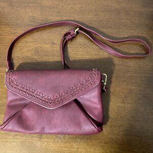 Anthropologie Brown Maroon Saddle Handbag Purse Thin Strap Boho Chic Western